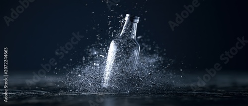 Bottle disintegrating into particles futuristic concept