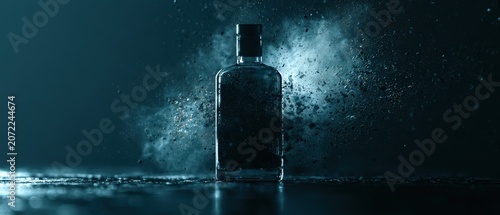 Bottle disintegrating into particles futuristic concept