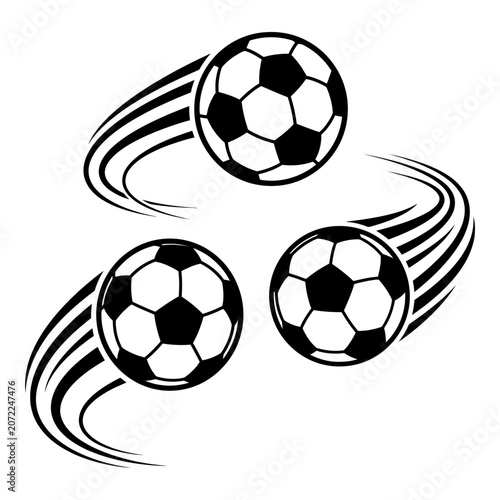 Dynamic Vector Illustration of Three Soccer Balls in Motion with Speed Lines, Ideal for Sports Graphics and Game Elements