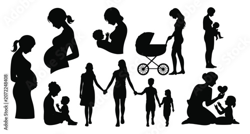 Fotografía A collection of silhouette illustrations depicting various aspects of motherhood