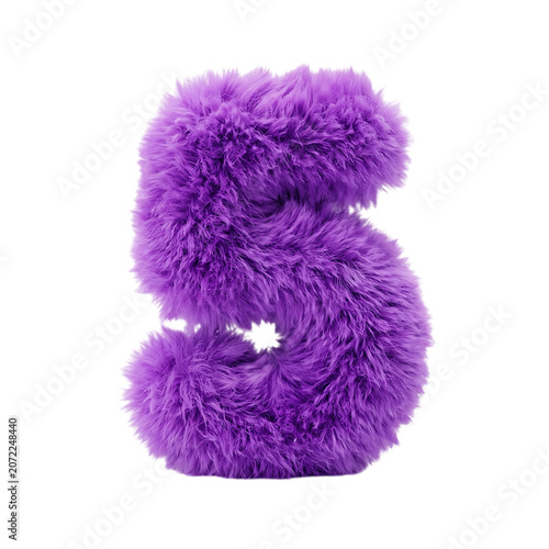 3d render of a fluffy purple number five isolated on transparent background