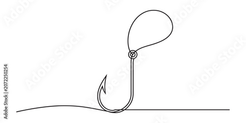 Cuadro en lienzo Continuous single line drawing of a fishing hook with a spinner blade lure for c