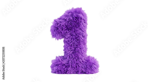 Purple fluffy number 1 isolated on transparent background