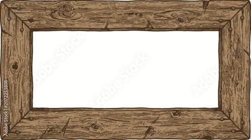 Photos Rustic Wooden Rectangular Frame Vector Illustration