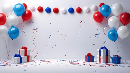 Clean Fourth of July Background with Balloons Gifts and Patriotic Decor