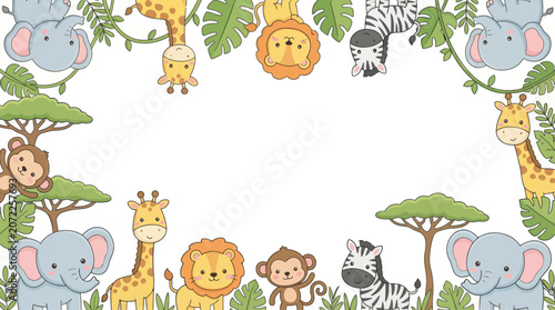 Photography Cute Jungle Animals Border Vector Illustration