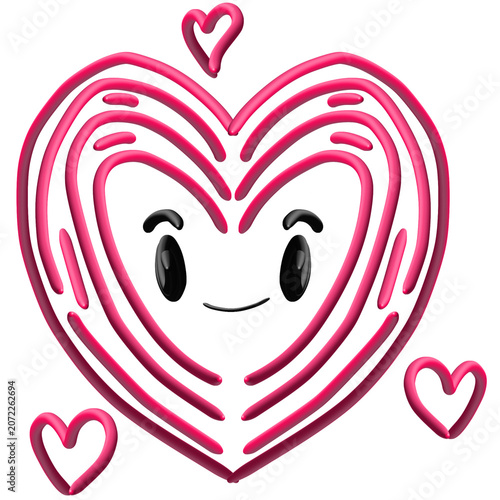 Doodle love heart with happy cute face