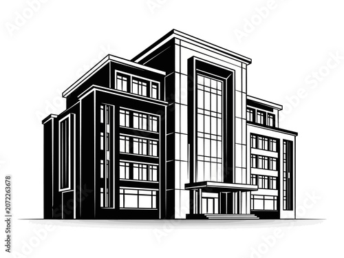 Modern Office Building Architectural Vector Illustration
