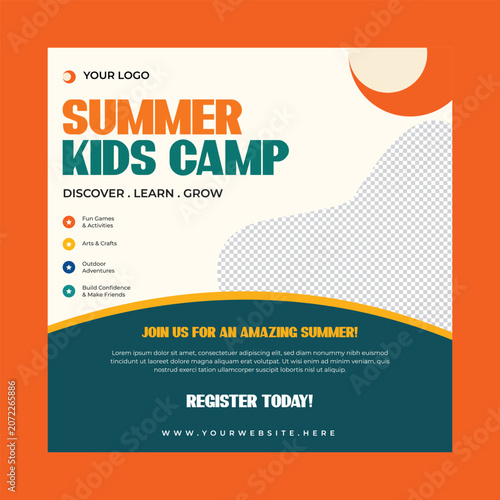 Modern Summer Kids Camp Flyer with Outdoor Adventure Theme