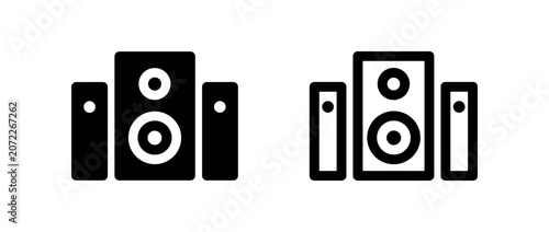 Photography Speaker system audio icon set, home theater sound equipment symbol