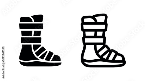 Bild auf Leinwand Orthopedic walking boot icon set, medical foot support symbol for injury recover