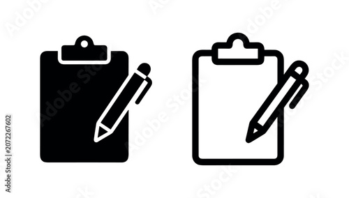 Obraz na płótnie Clipboard with pen icon, document signing or checklist completion symbol, medical notes or survey