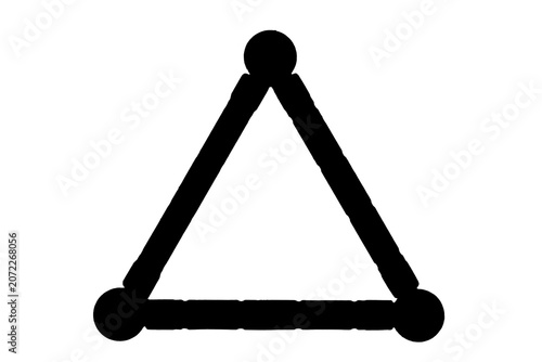 Black triangle connecting three points, representing connection, structure, or stability on transparent background