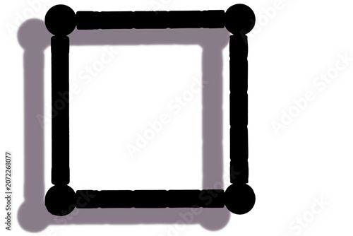 Black square outline with circular connected nodes casting a shadow on a transparent background