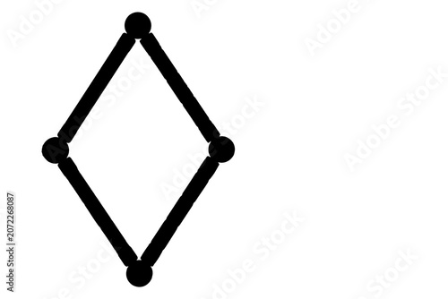 Black rhombus with four nodes representing a connection or network, on transparent background