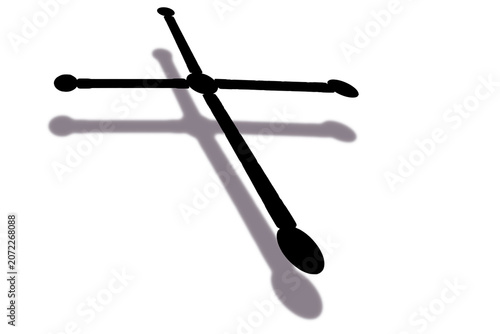 Abstract black cross shape casting a shadow, isolated on a transparent background