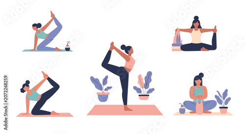 Women in various yoga poses sequence.