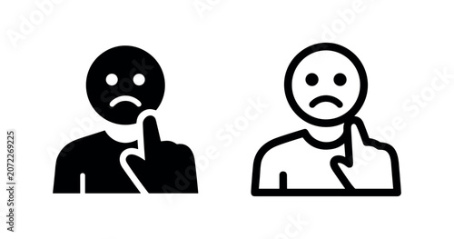Tableau sur toile Silent sadness icon, a person with a sad face and finger on mouth symbolizing quiet contemplation or suppressed emotion