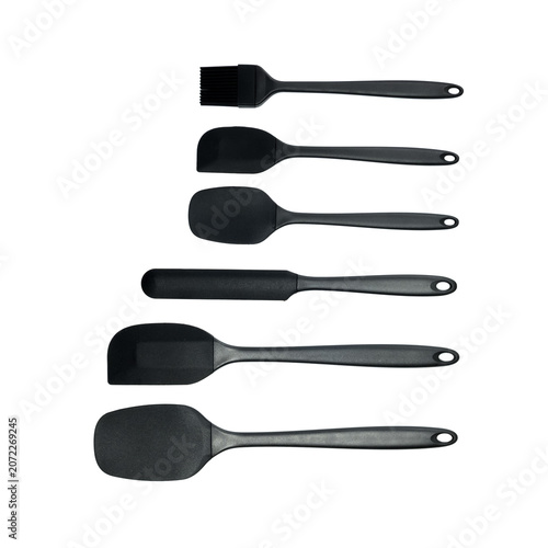 set of kitchen tools silicone black on white background