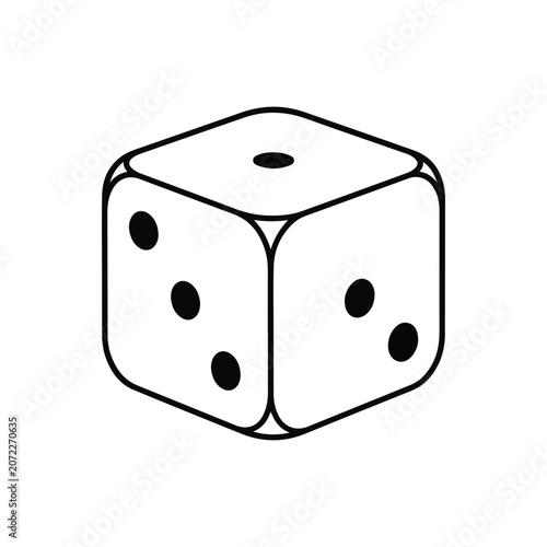 Single Black and White Six Sided Dice Vector Illustration