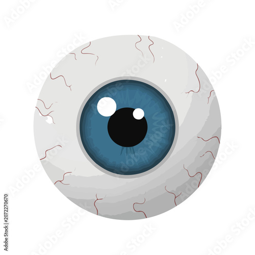 Tableau sur toile Cartoon bloodshot eyeball with blue iris isolated on white
