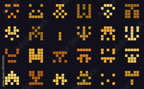 Schilderij op canvas Pixel art alien creatures grid retro arcade game vector pattern