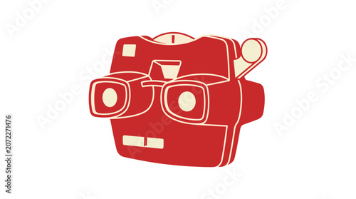 Retro Red View Master Toy Toy Viewer With Cream Accents Isolated On White Background