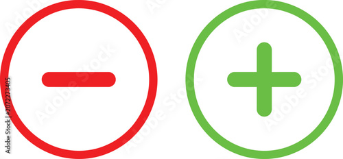 Tableau sur toile Red minus sign and green plus sign icons in circular borders
