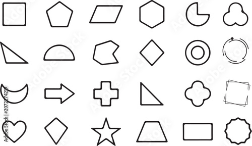 A comprehensive collection of diverse geometric shapes arranged in a clean grid layout