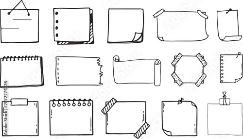 A collection of various hand drawn paper notes and memo pad frames