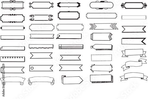 A comprehensive collection of diverse hand drawn doodle style decorative text banners