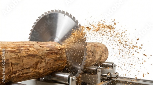 Rotary Timber Cutting with High-Speed Industrial Circular Saw Processing Large Wood Log