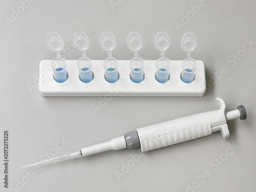 Six microcentrifuge tubes and micropipette for sample aliquoting