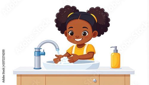 African American girl washing hands.