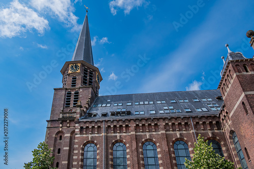 On Kerkplein stands the Grote Kerk (Great Church), a listed building, which was built between 1881 and 1883 to a design by the architect Constantijn Muysken. Hoorn, the Netherlands.