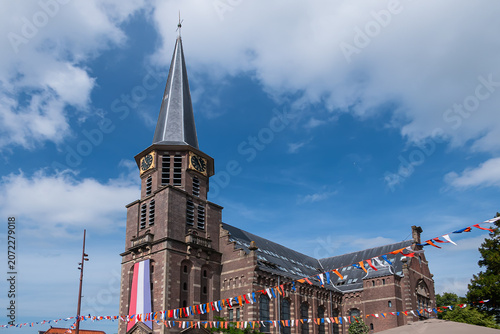On Kerkplein stands the Grote Kerk (Great Church), a listed building, which was built between 1881 and 1883 to a design by the architect Constantijn Muysken. Hoorn, the Netherlands.