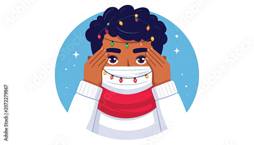 Cartoon man wearing face mask.