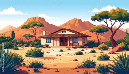 A house in the desert landscape.