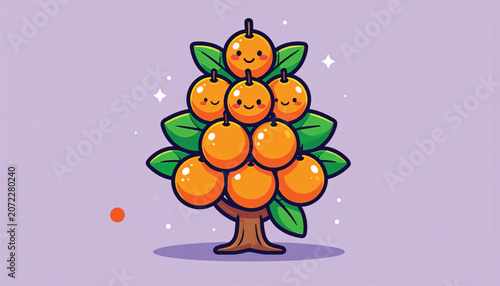Cartoon oranges on a tree branch.