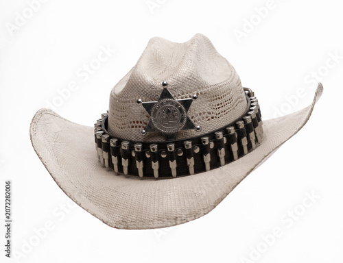 Cowboy hat with bullets isolated on white background