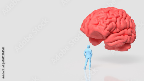 Businessman Facing Giant Human Brain Concept 3d render.