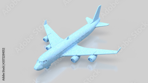 Minimal Blue Passenger Airplane Model In Studio 3d Render.