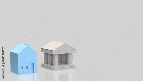 Blue House And Bank Building Comparison Concept 3d render.