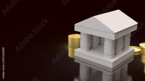 Classical Bank Building With Gold Coins Finance Concept 3d render.