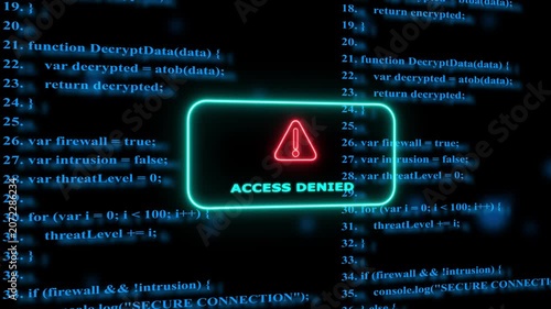 Access denied warning on digital programming code background, cyber security breach and system error concept