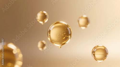 Glowing amber droplets floating in soft light