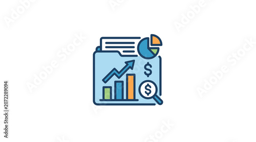 Business data analysis and financial growth report folder with charts