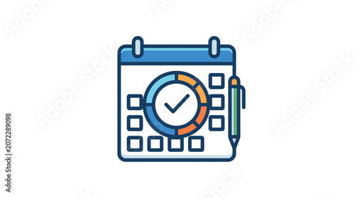 Business Calendar with Progress Chart and Pen for Task Management and Planning Illustration
