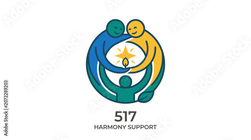 Circular Community Support Icon with People Caring for Growth and Harmony