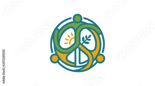 Circular Community Unity Logo with Stylized People Nature and Peace Symbols